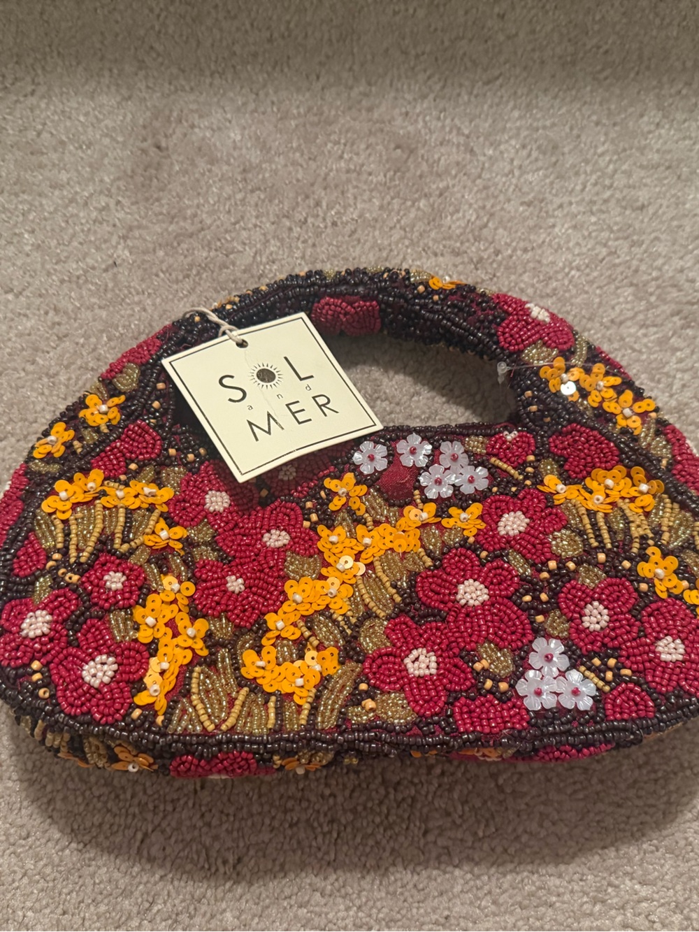 Viral Beaded bag Sol and Mer fall floral brown clutch. NWT
